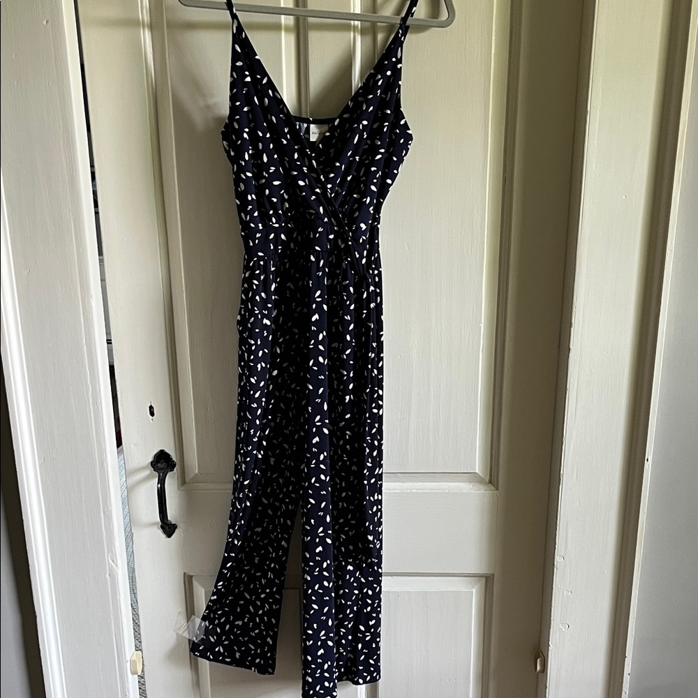 Kaileigh Navy and White Patterned Jumpsuit